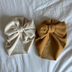 Stylish Kids Bow Turban Set - Cream and Mustard